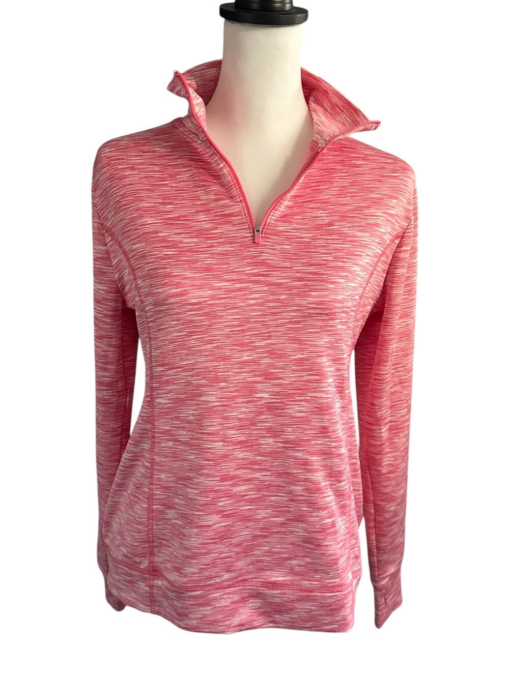 J.Crew Factory 3/4 Zip Pull Over Pink White Medium